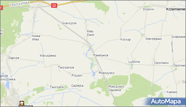mapa Pawłowice gmina Krzemieniewo, Pawłowice gmina Krzemieniewo na mapie Targeo