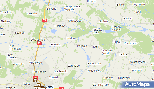 mapa Podgaje gmina Busko-Zdrój, Podgaje gmina Busko-Zdrój na mapie Targeo