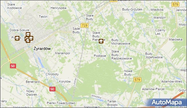 mapa Podlasie gmina Radziejowice, Podlasie gmina Radziejowice na mapie Targeo