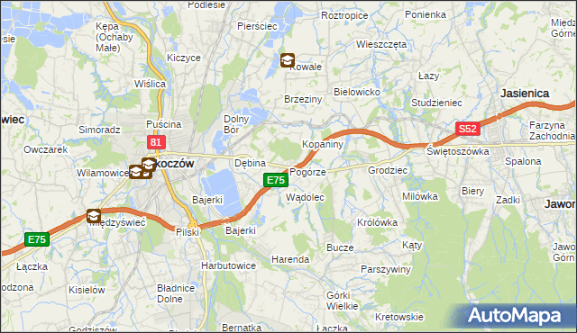 mapa Pogórze gmina Skoczów, Pogórze gmina Skoczów na mapie Targeo