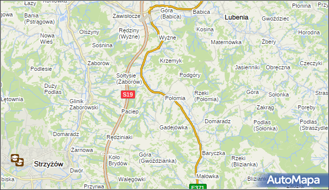 mapa Połomia gmina Niebylec, Połomia gmina Niebylec na mapie Targeo