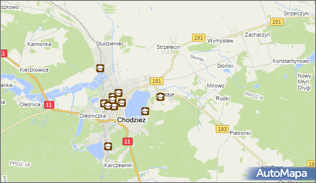 mapa Rataje gmina Chodzież, Rataje gmina Chodzież na mapie Targeo