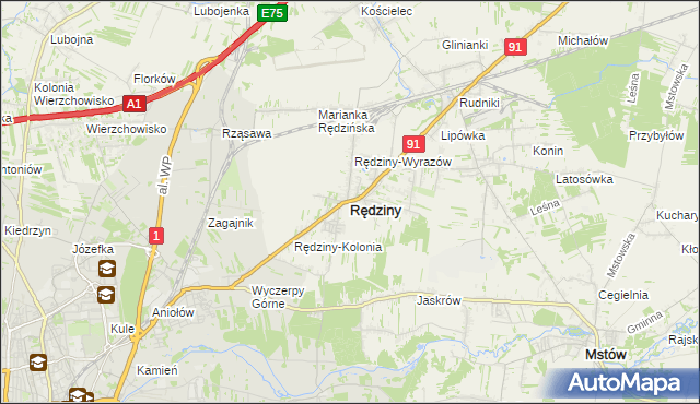 mapa Rędziny powiat częstochowski, Rędziny powiat częstochowski na mapie Targeo