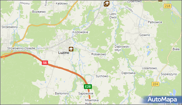 mapa Robakowo gmina Luzino, Robakowo gmina Luzino na mapie Targeo