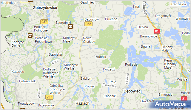 mapa Rudnik gmina Hażlach, Rudnik gmina Hażlach na mapie Targeo