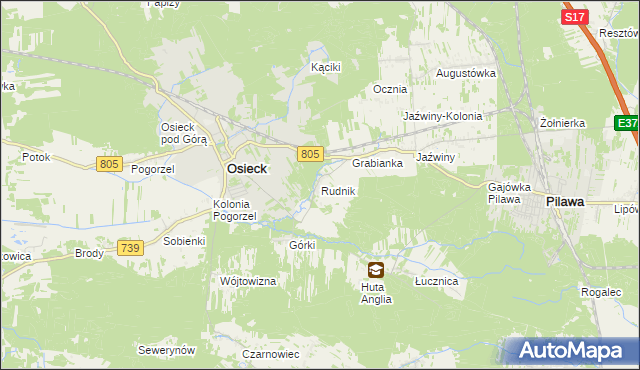 mapa Rudnik gmina Osieck, Rudnik gmina Osieck na mapie Targeo