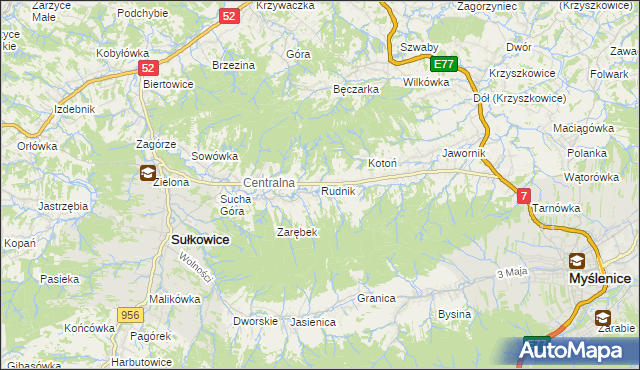 mapa Rudnik gmina Sułkowice, Rudnik gmina Sułkowice na mapie Targeo