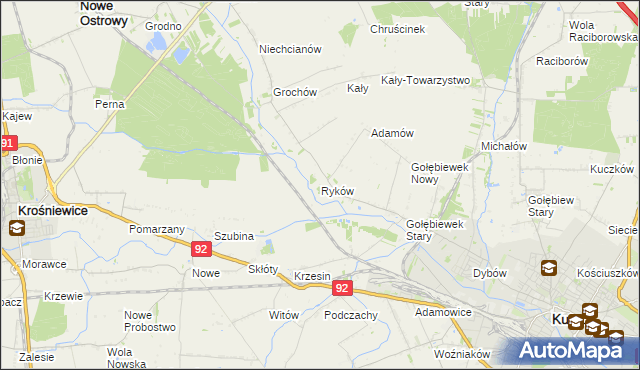 mapa Ryków gmina Kutno, Ryków gmina Kutno na mapie Targeo