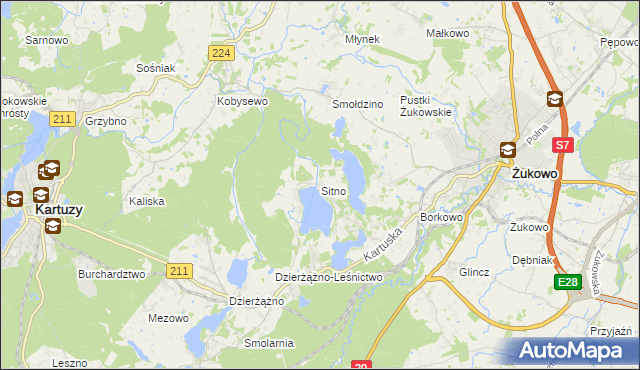 mapa Sitno gmina Kartuzy, Sitno gmina Kartuzy na mapie Targeo