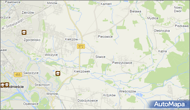 mapa Śliwice gmina Długołęka, Śliwice gmina Długołęka na mapie Targeo