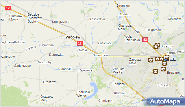 mapa Smardzew gmina Wróblew, Smardzew gmina Wróblew na mapie Targeo