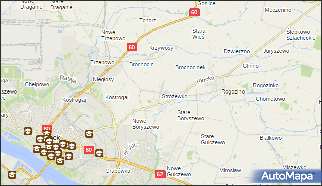 mapa Stróżewko gmina Radzanowo, Stróżewko gmina Radzanowo na mapie Targeo
