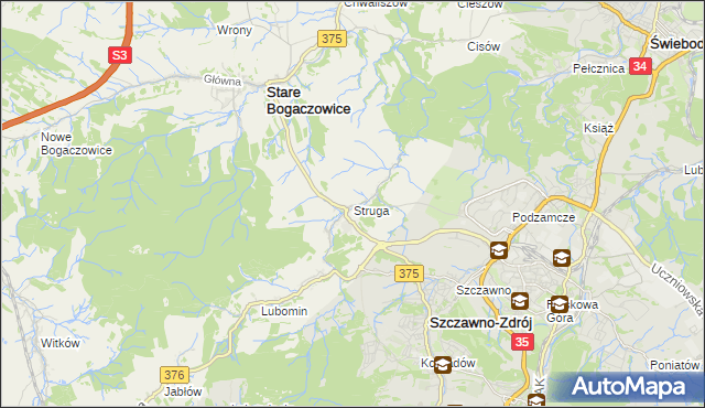 mapa Struga gmina Stare Bogaczowice, Struga gmina Stare Bogaczowice na mapie Targeo