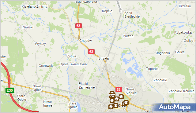 mapa Strzała gmina Siedlce, Strzała gmina Siedlce na mapie Targeo