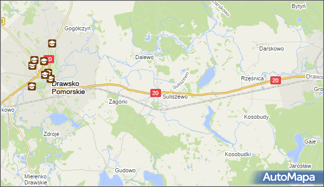 mapa Suliszewo gmina Drawsko Pomorskie, Suliszewo gmina Drawsko Pomorskie na mapie Targeo