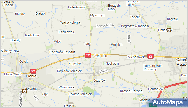 mapa Święcice gmina Ożarów Mazowiecki, Święcice gmina Ożarów Mazowiecki na mapie Targeo