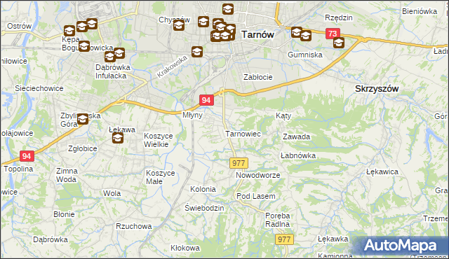 mapa Tarnowiec gmina Tarnów, Tarnowiec gmina Tarnów na mapie Targeo