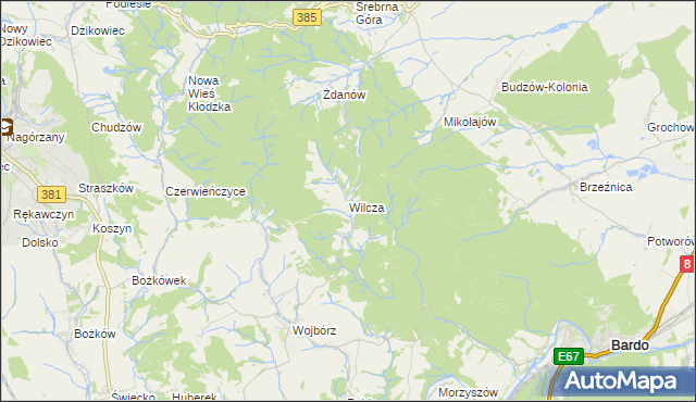 mapa Wilcza gmina Kłodzko, Wilcza gmina Kłodzko na mapie Targeo