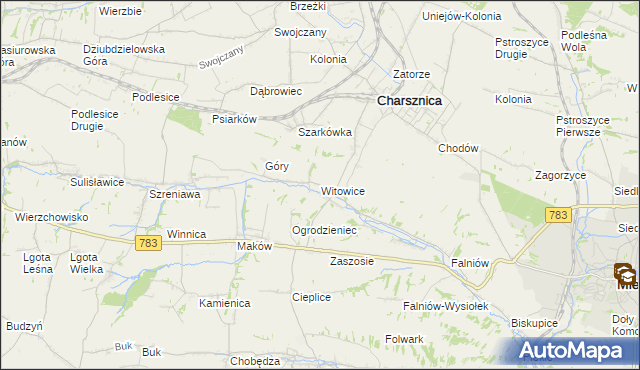 mapa Witowice gmina Charsznica, Witowice gmina Charsznica na mapie Targeo