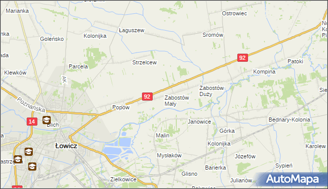 mapa Zabostów Mały, Zabostów Mały na mapie Targeo