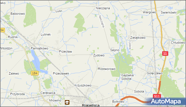 mapa Żydowo gmina Rokietnica, Żydowo gmina Rokietnica na mapie Targeo