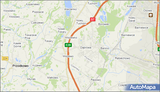 mapa Dąbrowa gmina Żukowo, Dąbrowa gmina Żukowo na mapie Targeo