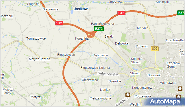 mapa Dąbrowica gmina Jastków, Dąbrowica gmina Jastków na mapie Targeo