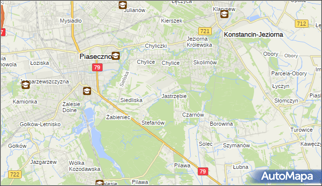 mapa Jastrzębie gmina Piaseczno, Jastrzębie gmina Piaseczno na mapie Targeo