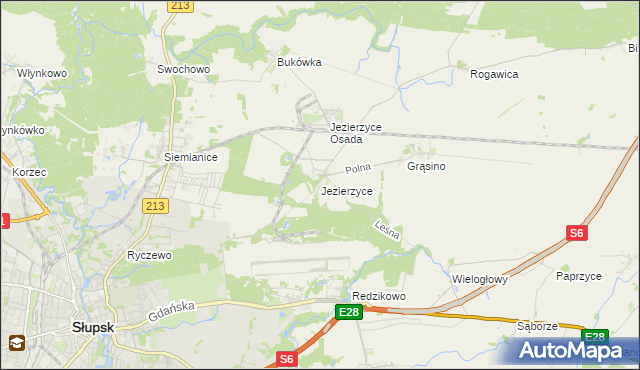 mapa Jezierzyce gmina Słupsk, Jezierzyce gmina Słupsk na mapie Targeo