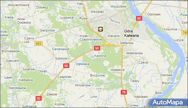 mapa Karolina gmina Góra Kalwaria, Karolina gmina Góra Kalwaria na mapie Targeo