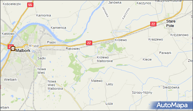 mapa Królewo Malborskie, Królewo Malborskie na mapie Targeo