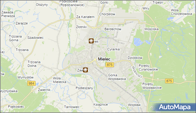 mapa Mielca, Mielec na mapie Targeo