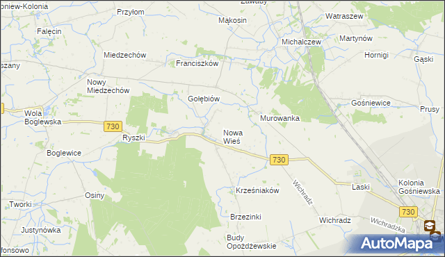 mapa Nowa Wieś gmina Warka, Nowa Wieś gmina Warka na mapie Targeo