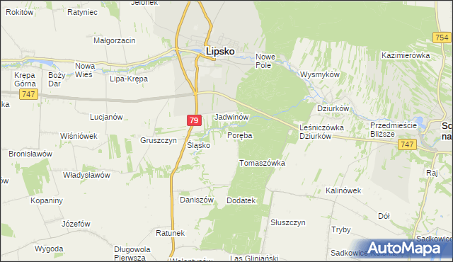 mapa Poręba gmina Lipsko, Poręba gmina Lipsko na mapie Targeo