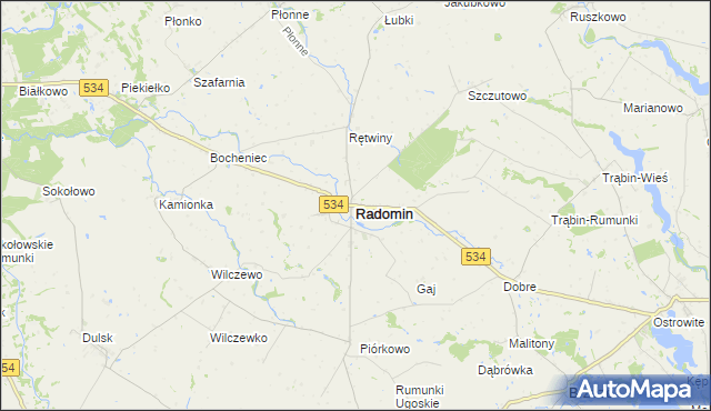 mapa Radomin powiat golubsko-dobrzyński, Radomin powiat golubsko-dobrzyński na mapie Targeo