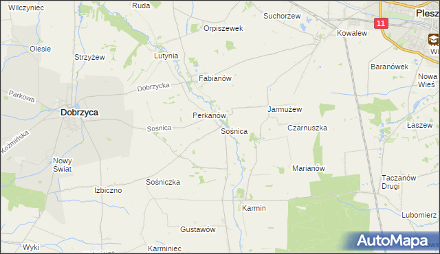 mapa Sośnica gmina Dobrzyca, Sośnica gmina Dobrzyca na mapie Targeo