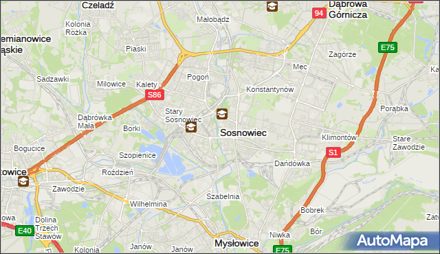 mapa Sosnowca, Sosnowiec na mapie Targeo