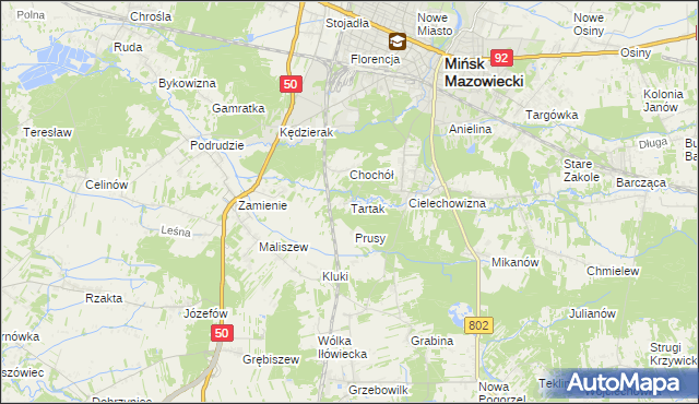 mapa Tartak gmina Mińsk Mazowiecki, Tartak gmina Mińsk Mazowiecki na mapie Targeo