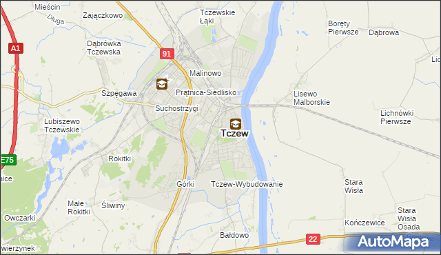mapa Tczew, Tczew na mapie Targeo