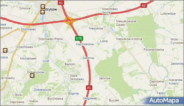 mapa Anielin gmina Stryków, Anielin gmina Stryków na mapie Targeo