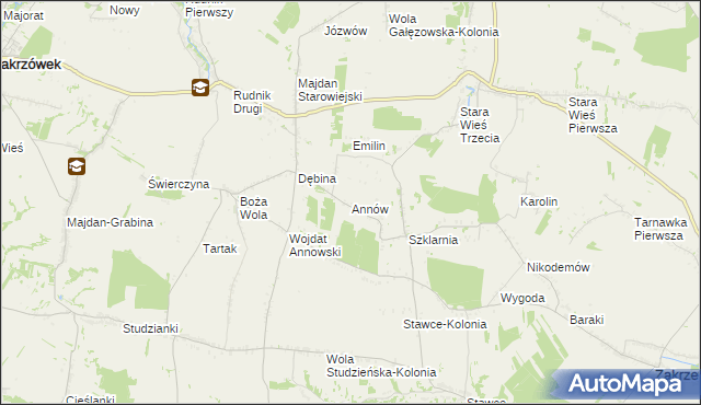 mapa Annów gmina Zakrzew, Annów gmina Zakrzew na mapie Targeo