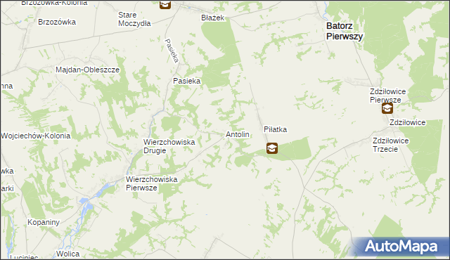 mapa Antolin gmina Modliborzyce, Antolin gmina Modliborzyce na mapie Targeo