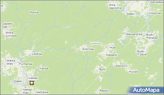 mapa Antoniów gmina Chlewiska, Antoniów gmina Chlewiska na mapie Targeo