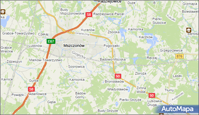 mapa Badowo-Mściska, Badowo-Mściska na mapie Targeo