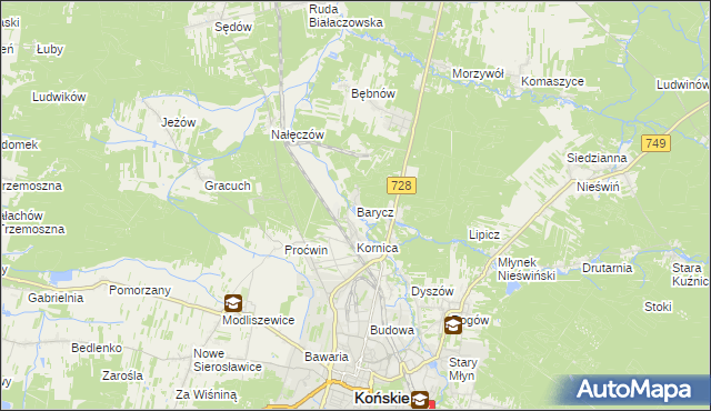 mapa Barycz gmina Końskie, Barycz gmina Końskie na mapie Targeo