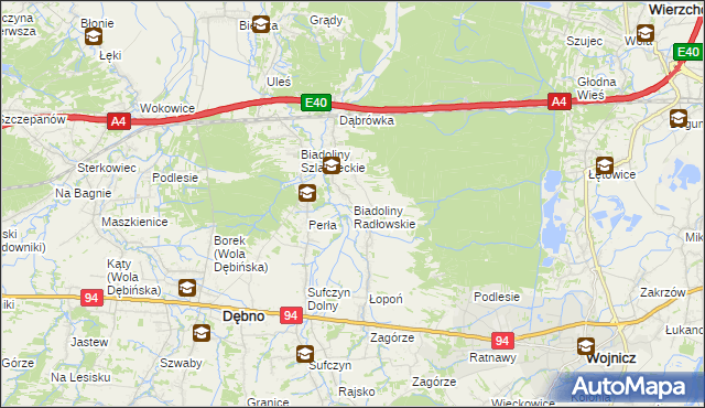 mapa Biadoliny Radłowskie, Biadoliny Radłowskie na mapie Targeo