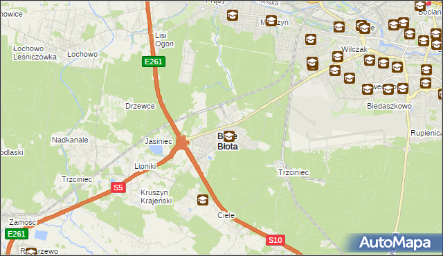 mapa Białe Błota powiat bydgoski, Białe Błota powiat bydgoski na mapie Targeo
