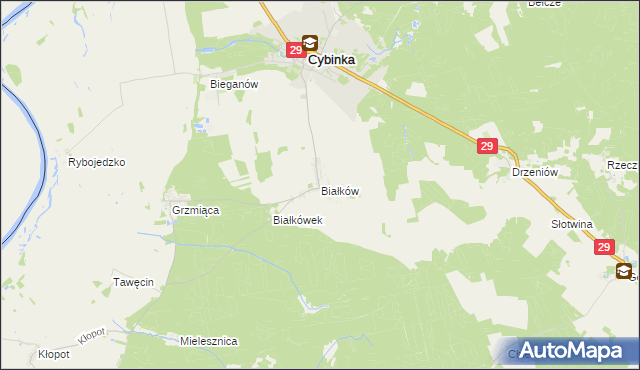 mapa Białków gmina Cybinka, Białków gmina Cybinka na mapie Targeo
