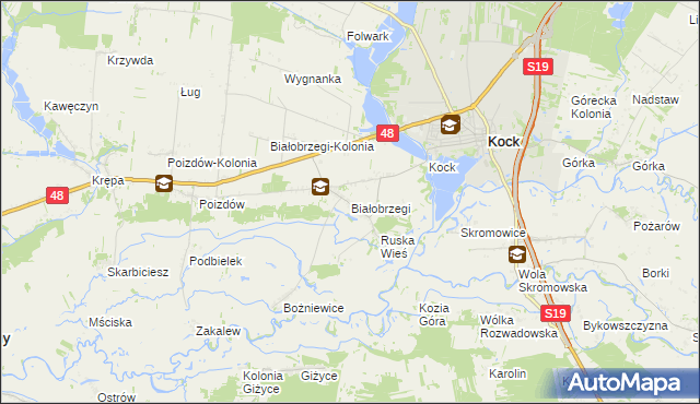 mapa Białobrzegi gmina Kock, Białobrzegi gmina Kock na mapie Targeo