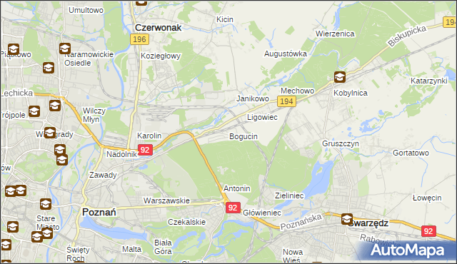 mapa Bogucin gmina Swarzędz, Bogucin gmina Swarzędz na mapie Targeo